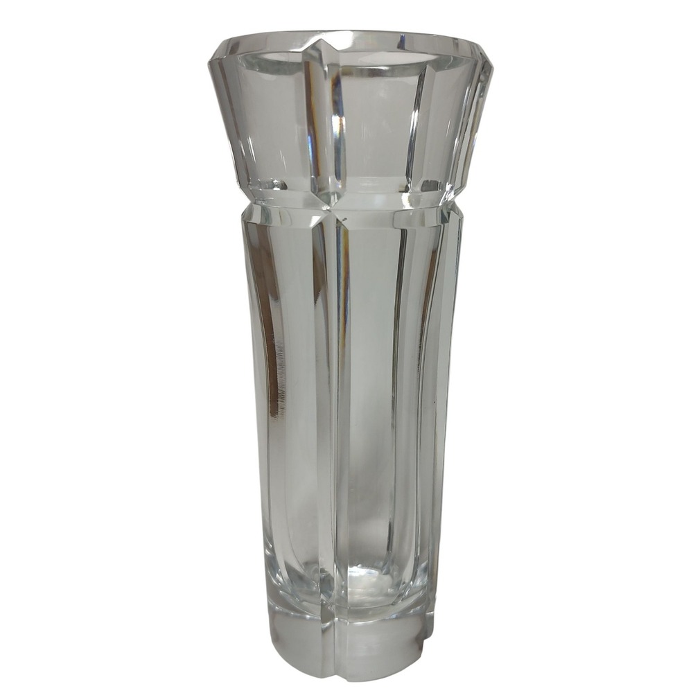 Mikasa Crystal Flower Vase Heavy Contemporary Grooved Made‎ in Yugoslavia